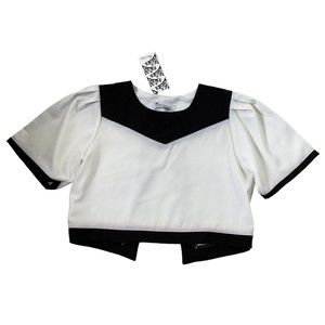 Women Size Small White Crop Top Cute White Black NWT (21-202)